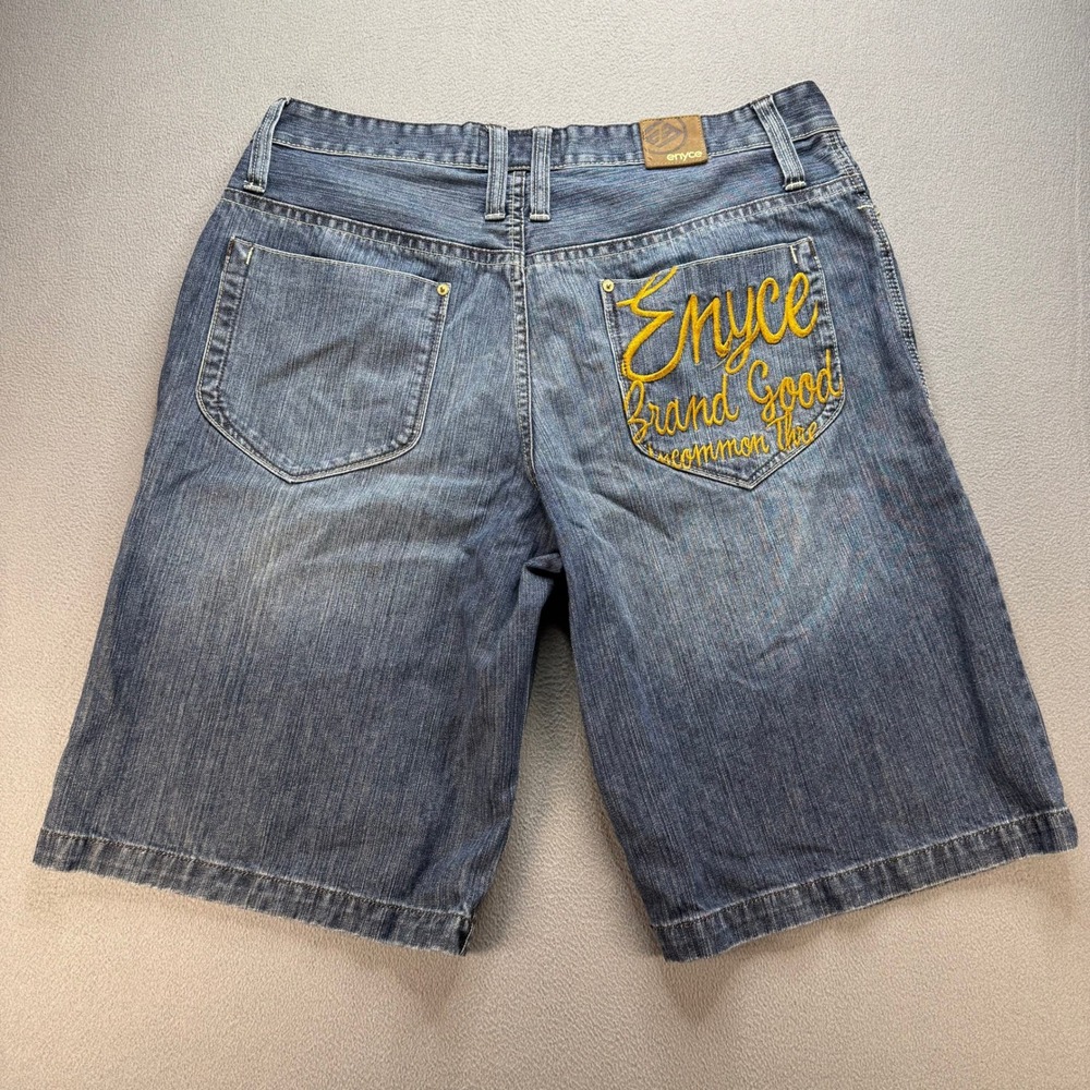 Enyce Denim Jean Shorts Relaxed Fit Size 38 Blue Embroidered Y2K Hip Hop Street